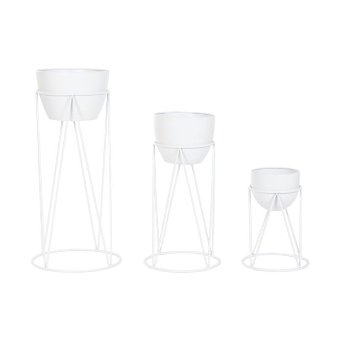 DKD Home Decor Set de 3 Maceteros Urban de Metal Blancos, Alto 80 cm, Base 38x38 cm