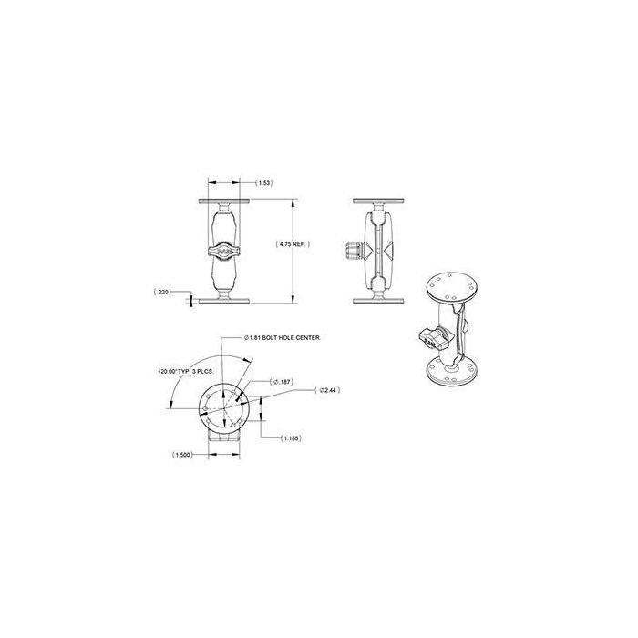 RAM Mounts RAM-B-101U Universal Double Ball Mount Medium Length B size 1" Arm with Two 2.5" Round Plates 2