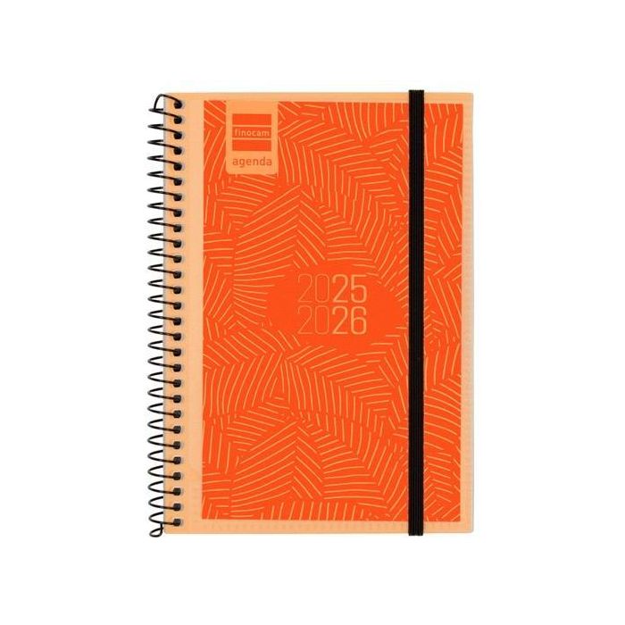 Finocam Agenda Estudiantes Espiral E8 Personalizable 2025-2026, 120x171 mm, Tapa de Polipropileno, Con Goma Elástica