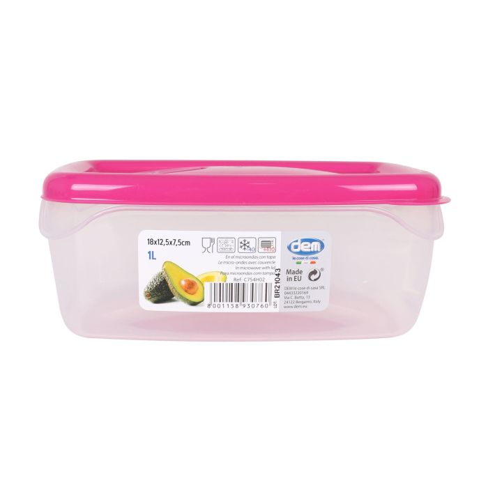Dem Fiambrera Hermética 1L Rectangular para Microondas 18 x 12.5 x 7.5 cm (24 Unidades) 1
