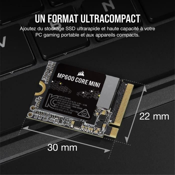 SSD interno - CORSAIR - MP600 Core Mini 1TB M.2 NVMe PCIe x4 Gen4 2 SSD - M.2 2230 - Hasta 5.000 MB/s - Negro 1 SSD interno - CORSAIR - MP600 Core Mini 1TB M.2 NVMe PCIe x4 Gen4 2 SSD - M.2 2230 - Hasta 5.000 MB/s - Negro 1