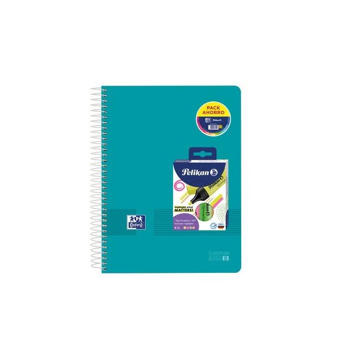 Oxford Cuaderno Espiral EBK8 Europeanbook 8 Tapa Polipropileno Live&go Din A4+ 120h Cuadro 5 Mm Pack 4 Rotuladores