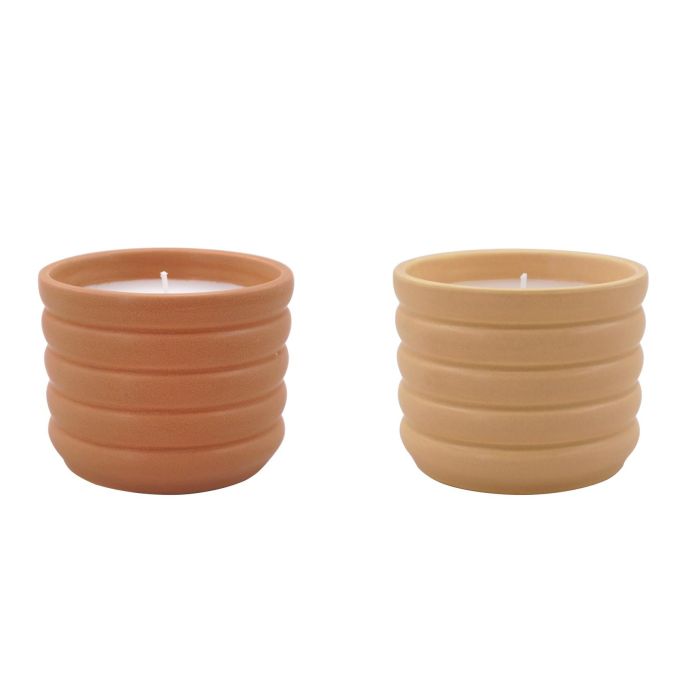 DKD Home Decor Vela Decorativa Urban de Cera y Cerámica, Colores Crema y Terracota, Set de 6 Unidades Surtidas para el Hogar 9x9x7 cm