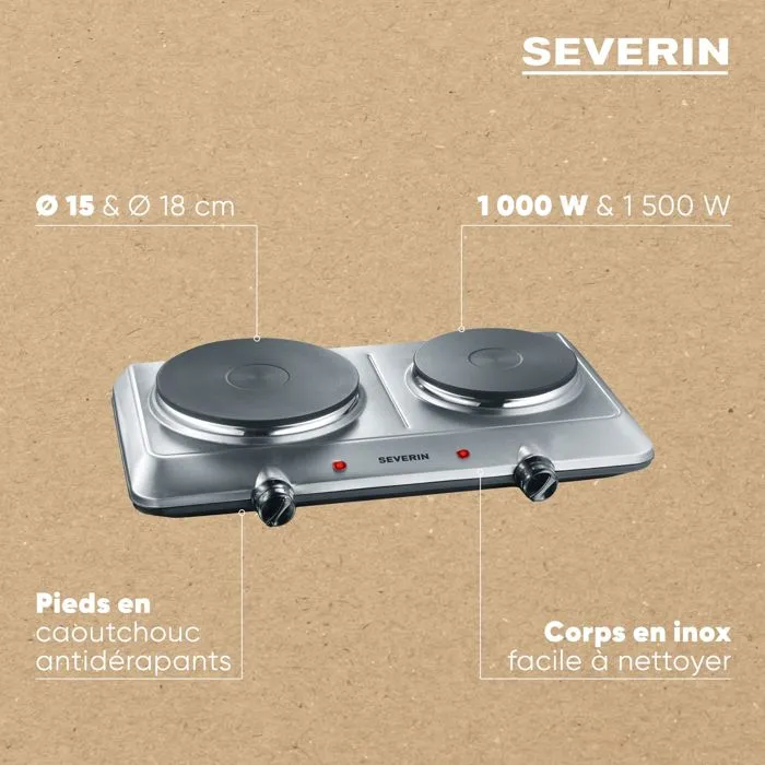 Severin DK1014 Placa de Cocción de Hierro Fundido Independiente - Acero Inoxidable 2500W, 46x7.7x29 cm 3