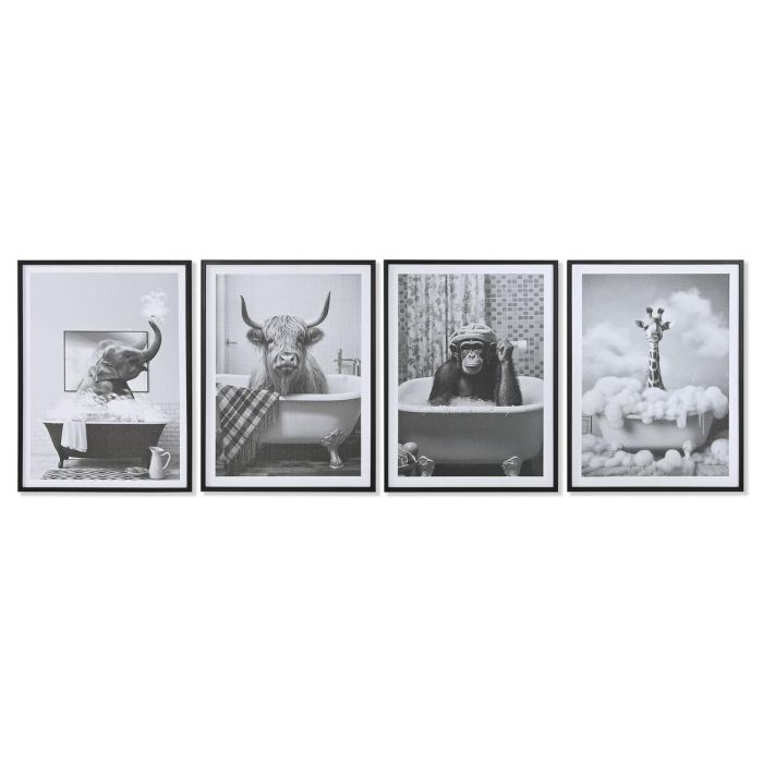 DKD Home Decor Cuadro Decoración Vintage en Lienzo y PS Diseño "Animal Bañera" Blanco y Negro 60x45x2.2 cm - Pack de 4 Unidades con Diseños Variados