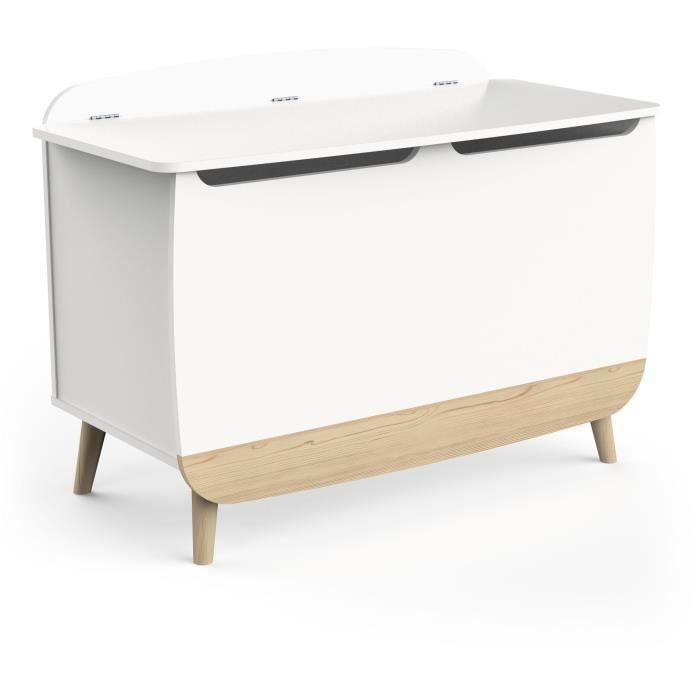 Caja para juguetes - FIRMIANA - Estilo escandinavo - Blanco mate / Roble Kronberg - 82,4 x 39,1 x 58,9 cm - DEMEYERE Caja para juguetes - FIRMIANA - Estilo escandinavo - Blanco mate / Roble Kronberg - 82,4 x 39,1 x 58,9 cm - DEMEYERE
