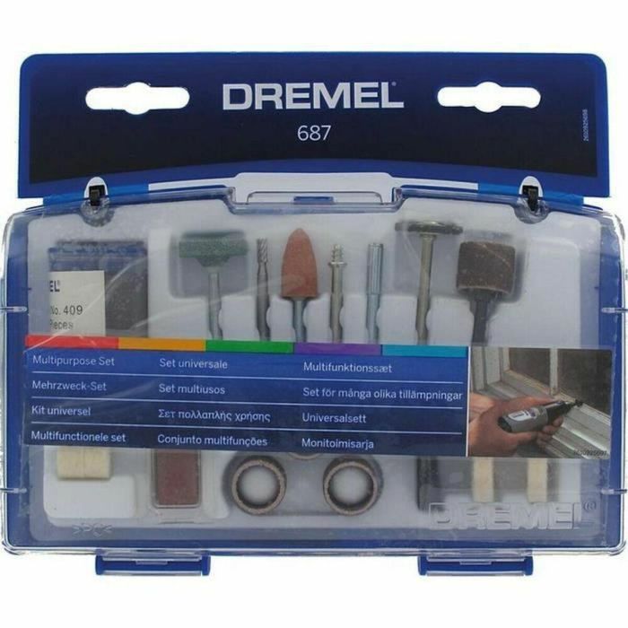 Dremel 687 Kit de accesorios 52 piezas para trabajos generales, surtido esencial con caja de almacenamiento y bandeja extraíble 0 Dremel 687 Kit de accesorios 52 piezas para trabajos generales, surtido esencial con caja de almacenamiento y bandeja extraíble 0