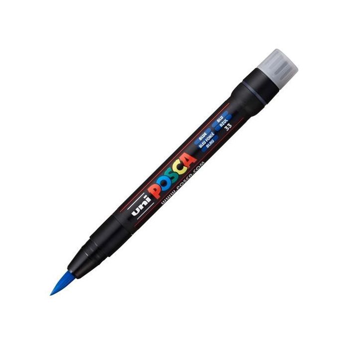 POSCA Marcador Pintura No Permanente PCF-350 Punta Acrílica Pincel Azul 5 Unidades - Tinta Base Agua Lavable (5 Unidades)
