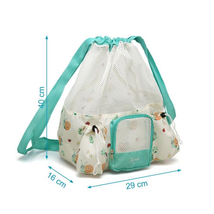 KioKids Bolsa de Playa y Mochila Convertible Caracoles Beige para Niños +0 meses | Transpirable 10L con 3 Bolsillos Polyester 2