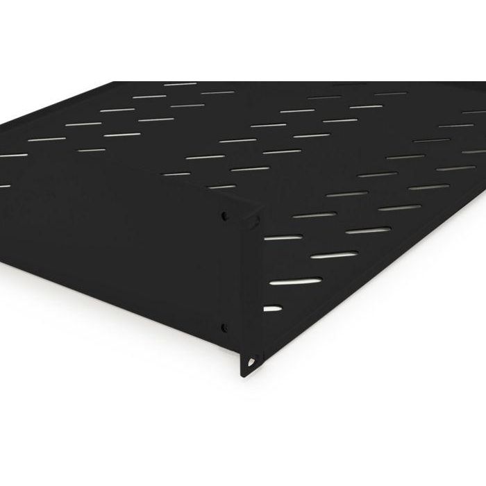 Digitus estante fijo 2U para racks de 450mm profundidad, acero negro (RAL 9005), 88x482x349 mm, hasta 25 kg, incluye fijaciones 4