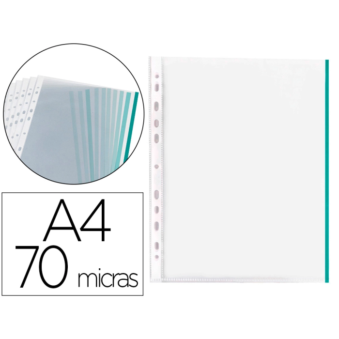 Q-connect Funda Multitaladro Cristal DIN A4 70 mc con Borde Verde, Formato DIN A4, Grosor 70 micras, Bolsa de 10 Unidades 0 Q-connect Funda Multitaladro Cristal DIN A4 70 mc con Borde Verde, Formato DIN A4, Grosor 70 micras, Bolsa de 10 Unidades 0