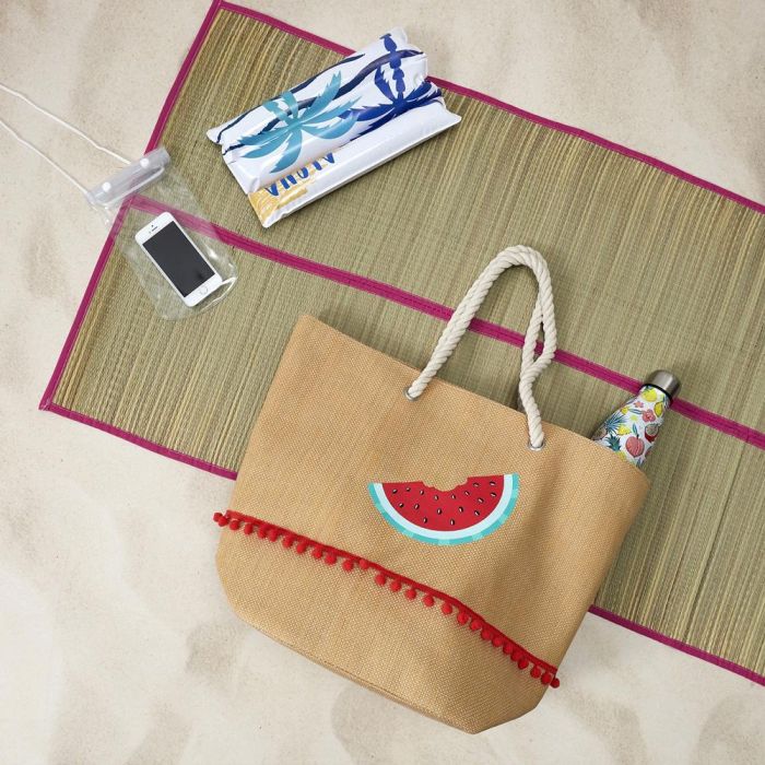 Jet Lag Bolsa Capazo Sandía Papel y Poliéster con Asas de Cuerda Ilustración Verano 50x20x38cm 2