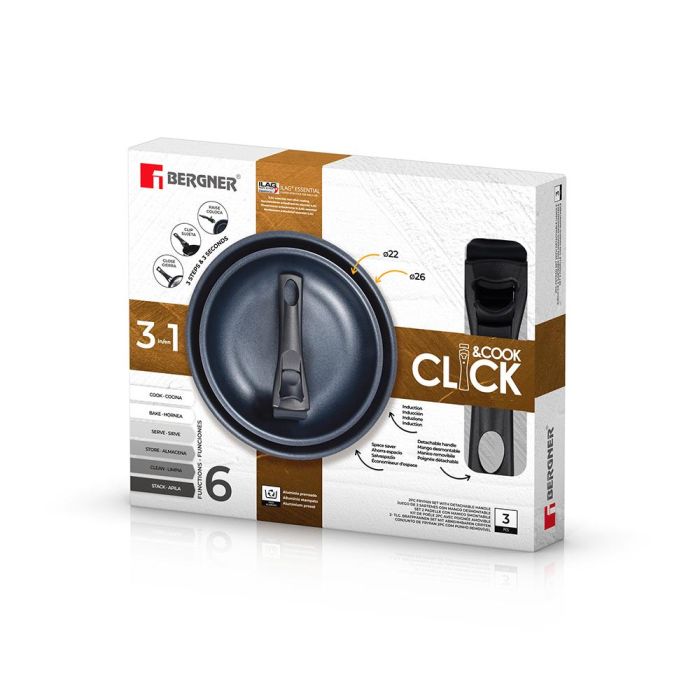 Bergner BG - 31605 - BK Set 2 Sartenes Click & Cook ø20 / ø26 cm Antiadherentes Aluminio Inducción Mango Desmontable Negro 3