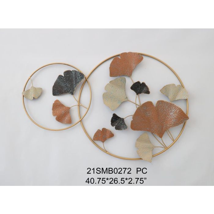 DKD Home Decor Decoración Pared Glam Hojas Metal Terracota Dorado 67 x 103.5 x 7 cm