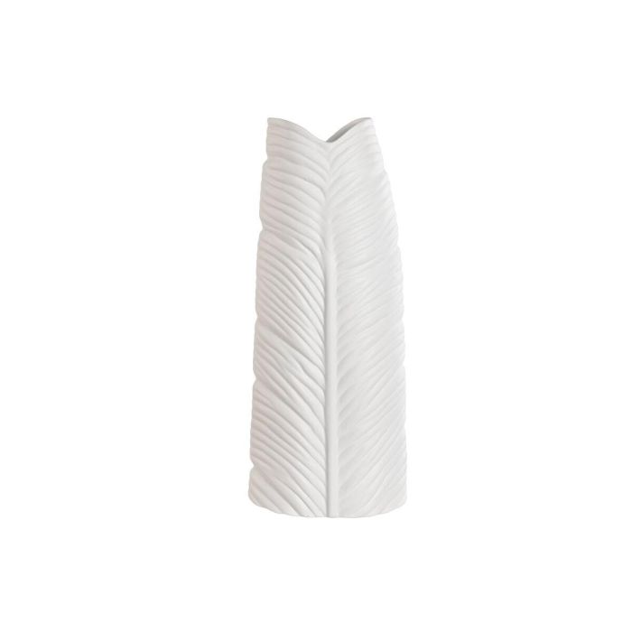 DKD Home Decor Jarrón de Gres Blanco Tropical con Diseño de Hoja, 50 cm Alto, 10 cm Largo, 21 cm Ancho