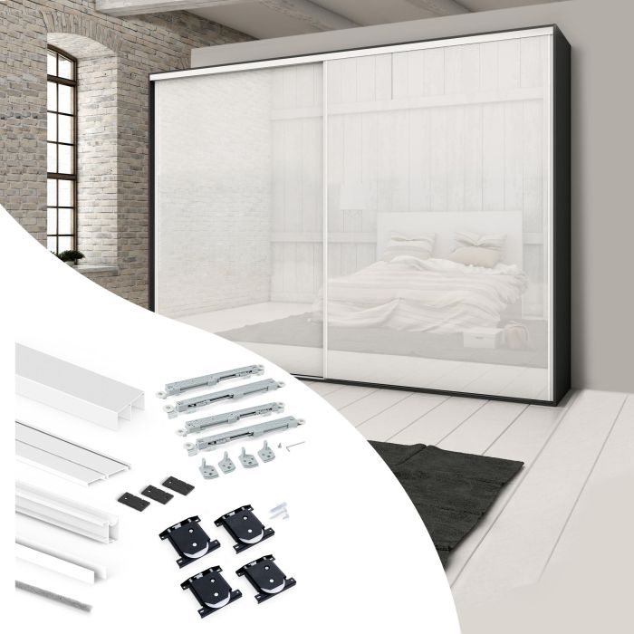 Emuca Kit de herrajes para armario de 2 puertas correderas y cierre suave Placard 74, perfil Wave, espesor 16mm, tableros no incluidos, Pintado blanco 0 Emuca Kit de herrajes para armario de 2 puertas correderas y cierre suave Placard 74, perfil Wave, espesor 16mm, tableros no incluidos, Pintado blanco 0