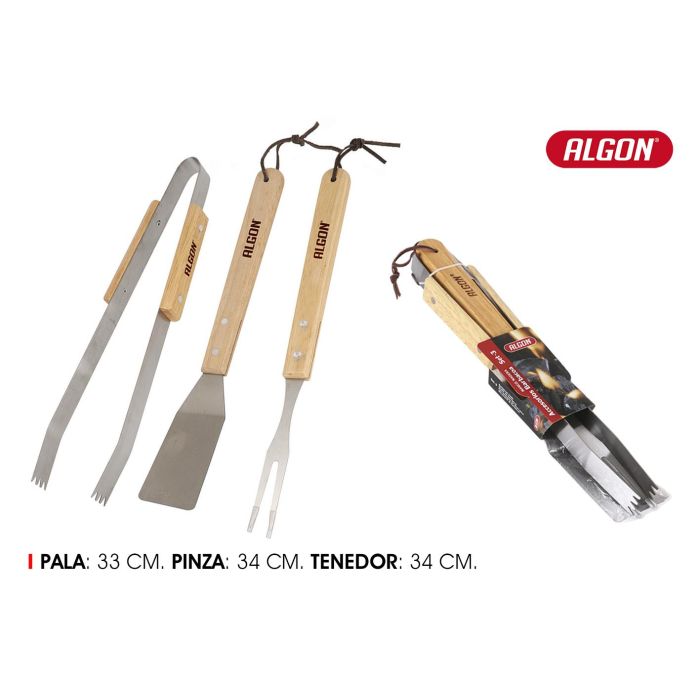 Algon Bbq -6876- Set de 3 Accesorios de Barbacoa con Mango de Madera, Dimensiones: 37 x 6 x 3 cm (18 Unidades) Algon Bbq -6876- Set de 3 Accesorios de Barbacoa con Mango de Madera, Dimensiones: 37 x 6 x 3 cm (18 Unidades)