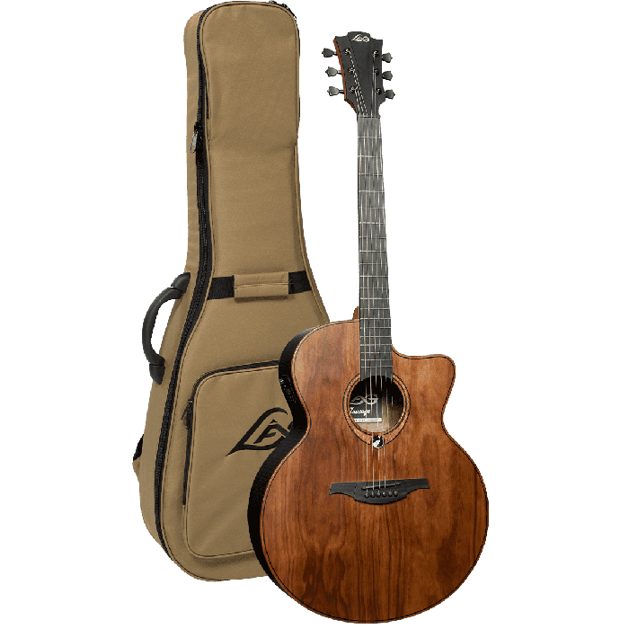 LAG Guitarra Acústica Jumbo Electroacústica Sauvage Lag Natural Satinado Tapa Sólida Brankowood Fondo Aros Eucalipto Cutaway Electrónica Stage LAG Funda Incluida 4