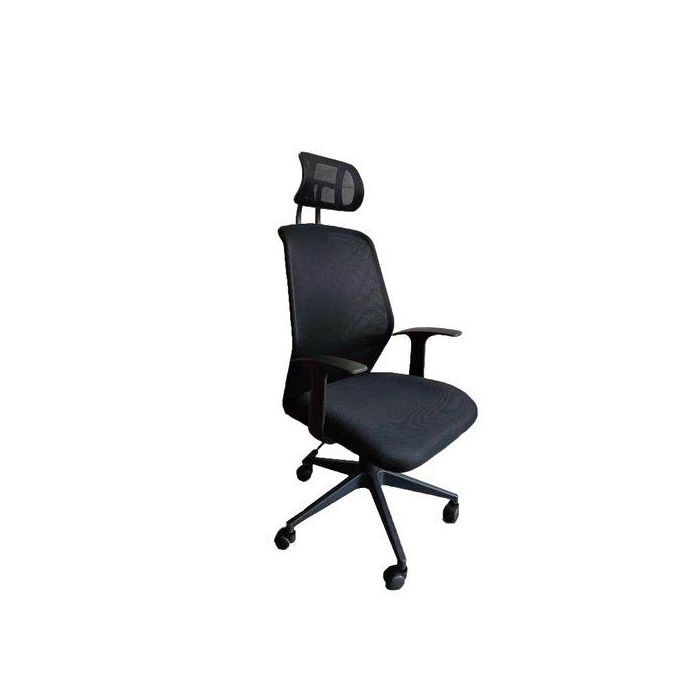 Silla Piqueras Y Crespo Parolis Giratoria Ergonomica Brazos Fijos Cabecero Incluido Regulable En Altura Mecanismo Basculante Ruedas Nylon Respaldo Malla Transpirable Negro Y Asiento Tapizado 3D Negro