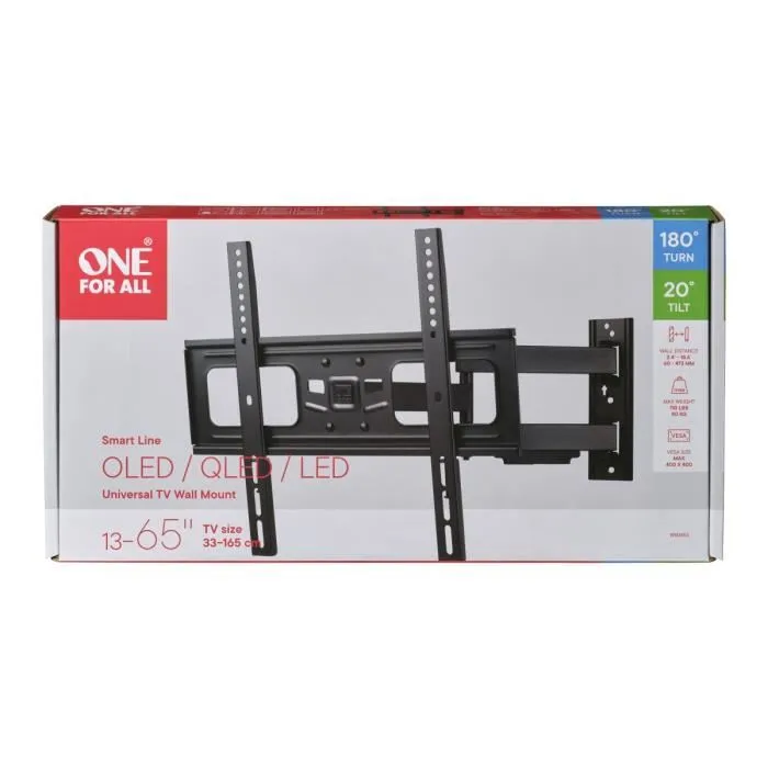 One For All WM2453 Soporte de Pared para Smart TV - Inclinación 20°, Giro 180°, 32-65", Max 50kg, VESA 200x200-400x400 3