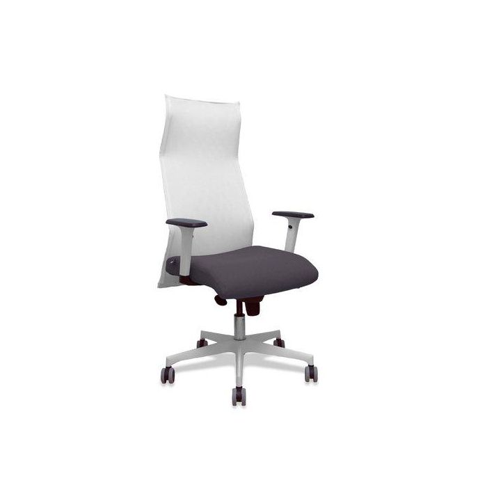 Sillon Piqueras Y Crespo Sahuco Direccion Uso Intensivo (8H) Brazos Blancos Regulables Mecanismo Sincro Respaldo Malla Blanca Transpirable Y Asiento Tapizado Bali Gris Oscuro