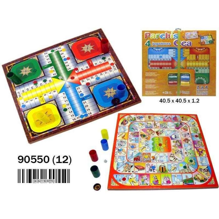 Tablero de madera parchis 4 y oca con accesorios 40,5x40,5x1,2 cm 1 Tablero de madera parchis 4 y oca con accesorios 40,5x40,5x1,2 cm 1