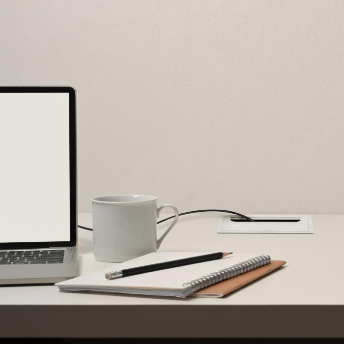 Emuca Pasacables para mesa Quadrum, rectangular, 159x80mm, para encastrar, Aluminio, Pintado blanco 1