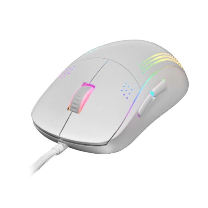 Mars Gaming MMPROW Ratón óptico ambidiestro ultraligero RGB blanco 32000 DPI con cable flexible 1