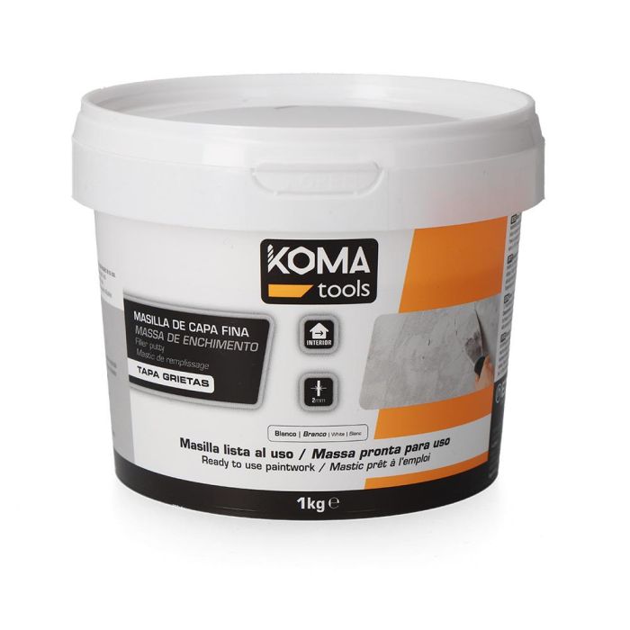 Koma Tools Masilla de Capa Fina Lista al Uso 1 kg Secado Rápido para Reparaciones de Grietas y Agujeros