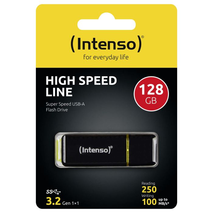 Intenso High Speed Line USB Stick 128 GB, USB 3.1 Gen 1 (3.2 Gen 1), Lectura 250 MB/s, Escritura 100 MB/s, Negro/Amarillo 2 Intenso High Speed Line USB Stick 128 GB, USB 3.1 Gen 1 (3.2 Gen 1), Lectura 250 MB/s, Escritura 100 MB/s, Negro/Amarillo 2