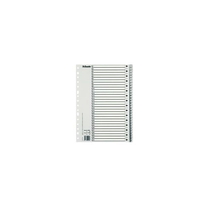 Esselte Índice Numérico Multitaladro 1-31 Polipropileno Folio Gris Con Carátula Índice Cartón Blanco - Negro Esselte Índice Numérico Multitaladro 1-31 Polipropileno Folio Gris Con Carátula Índice Cartón Blanco - Negro