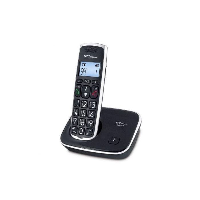 SPC Teléfono Inalámbrico 7608 Negro con Pantalla y Teclas Grandes, Identificación de Llamadas, Manos Libres