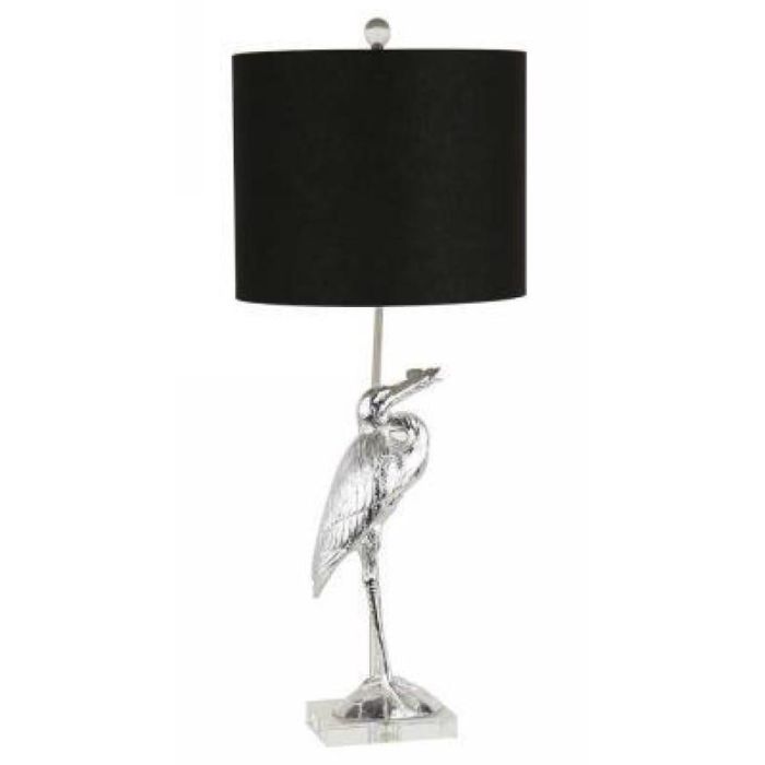 DKD Home Decor Lámpara Sobremesa Oriental Garza Plateado Negro Resina Poliéster Acrílico 33x74x33 cm E27