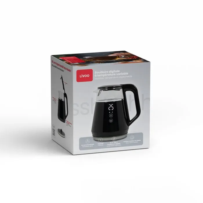 Livoo Hervidor Eléctrico Digital DOD212N, Negro, 1 Litro, 1100 W, Base Giratoria 360 Grados