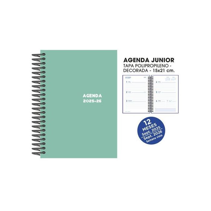 Agenda Escolar (2025-26) Senfort Junior Espiral Tapa Pvc 150X210 S/V Turquesa