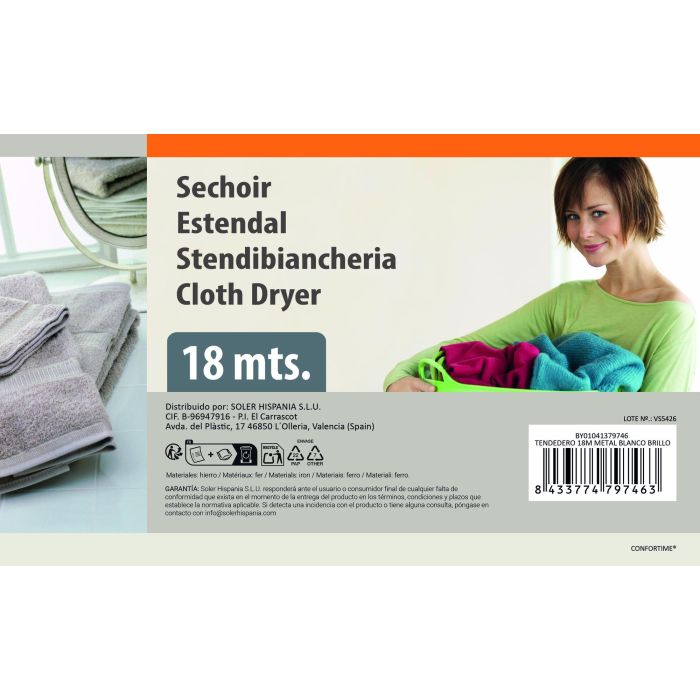 Inde Confortime Tendedero plegable de metal blanco brillante, 18 metros, 51 cm de ancho (6 Unidades) Inde Confortime Tendedero plegable de metal blanco brillante, 18 metros, 51 cm de ancho (6 Unidades)