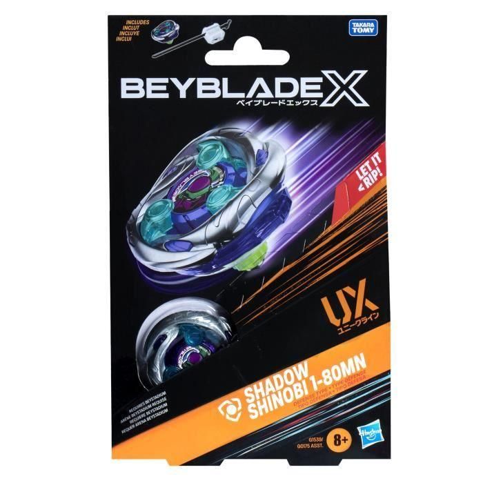 Hasbro HASG1539ES0 Beyblade X Starter Pack Shadow Shinobi 1-80MN UX con peonza de defensa y lanzador, para niños a partir de 8 años 5