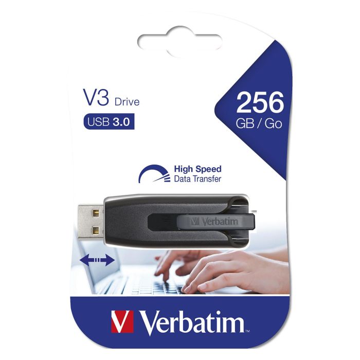 Verbatim V3 Store N Go Pendrive 256GB USB 3.2 Retráctil Negro Super Speed 4
