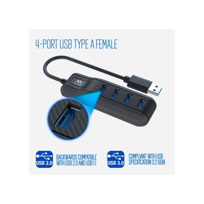 Ewent EW1138 Hub USB 3.1 Gen1 4 Puertos, Compatible con USB 2.0 y 1.1, Negro 1 Ewent EW1138 Hub USB 3.1 Gen1 4 Puertos, Compatible con USB 2.0 y 1.1, Negro 1