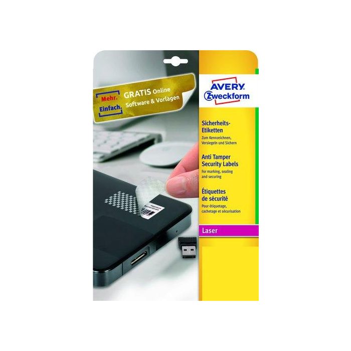 Etiquetas Adh.Impr.Avery A4 Seguridad Antifraude C.Romos Laser Caja 20H 45,7X21,2 Mm 960 Uds.(L6113)