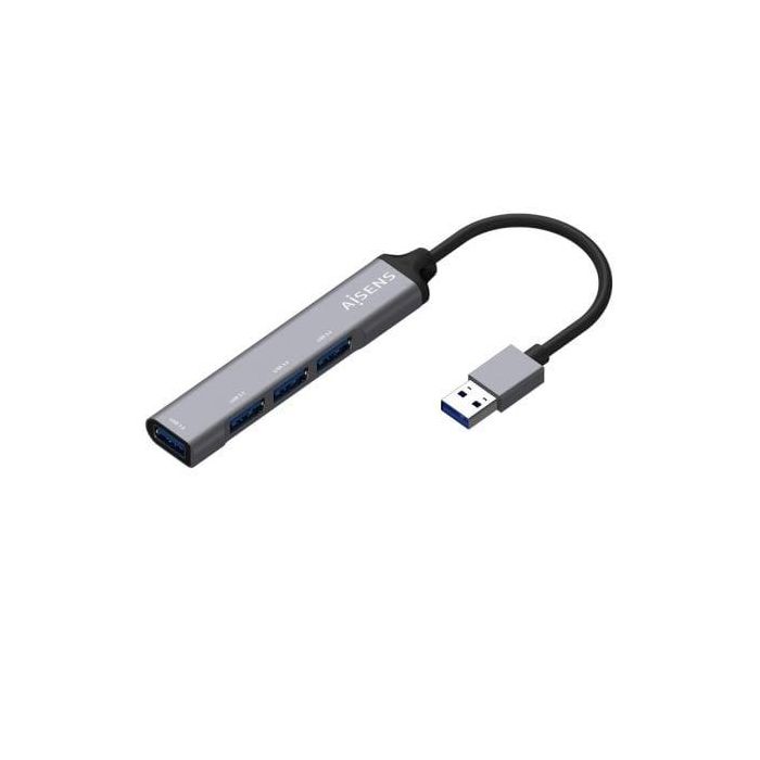 AISENS HUB USB 3.0 aluminio, tipo A/M-4xtipo A/H, gris, 10cm