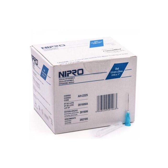 Nipro Agujas hipodérmicas desechables 20G 0.9x25 mm Amarilla, 100 unidades
