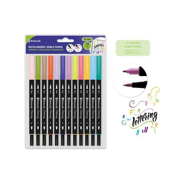 Bismark Rotuladores Lettering Doble Punta Fina-Pincel C-Surtidos Estuche 12 Ud Bismark Rotuladores Lettering Doble Punta Fina-Pincel C-Surtidos Estuche 12 Ud