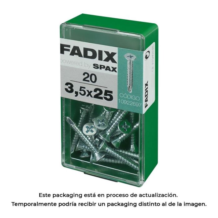 Fadix Tornillo Rosca Chapa Cabeza Plana Autotornillante Cincado 3,5x25mm, Caja de 20 Unidades 0 Fadix Tornillo Rosca Chapa Cabeza Plana Autotornillante Cincado 3,5x25mm, Caja de 20 Unidades 0