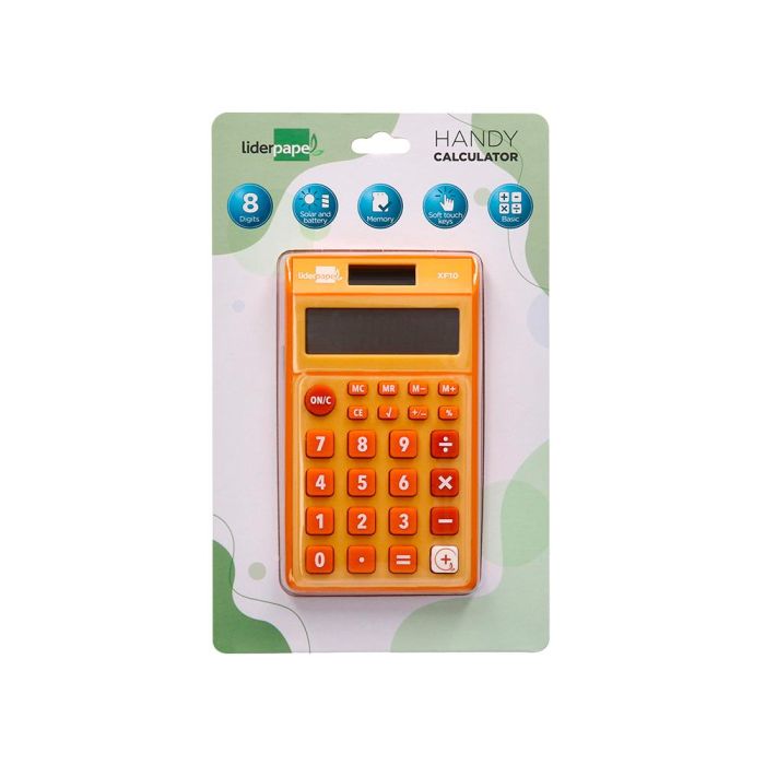 Calculadora Liderpapel Bolsillo Xf10 8 Digitos Solar Y Pilas Color Naranja 115x65x8 mm 1