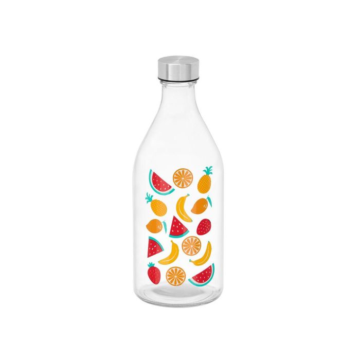 Vivalto Botella de Fruta con Tapon de Acero, 1000 ml, Vidrio Transparente, 9x25.5x9 cm (Set de 12)