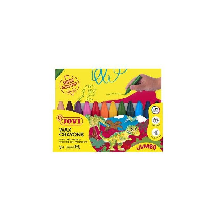 Jovi Ceras Wax Crayons Jumbo Gruesas y Redondeadas, Resistentes, No Manchan ni Huelen, 12 Colores Surtidos para Iniciación