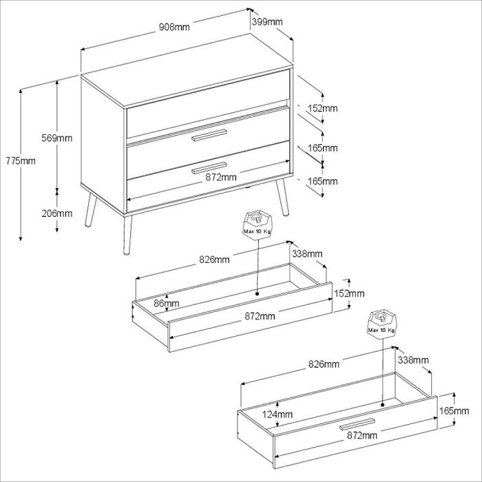 Parisot AALBORG3500CO3T Cómoda AALBORG 3 cajones Blanco Estilo escandinavo 90,8 x 40 x 77,5 5 Parisot AALBORG3500CO3T Cómoda AALBORG 3 cajones Blanco Estilo escandinavo 90,8 x 40 x 77,5 5