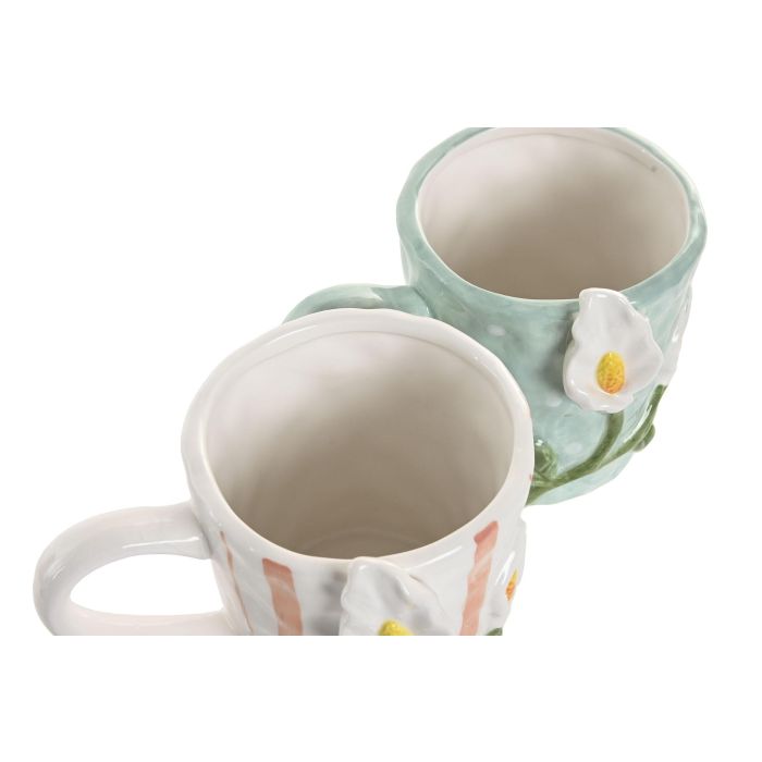 Mug Shabby DKD Home Decor Blanco Azul Celeste 11.5 x 12.3 x 15.5 cm (4 Unidades) 2