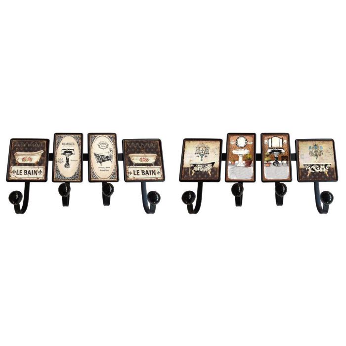 DKD Home Decor Perchero Tradicional de Metal Negro y Blanco con 4 Colgadores para Baño, 38x6x18 cm